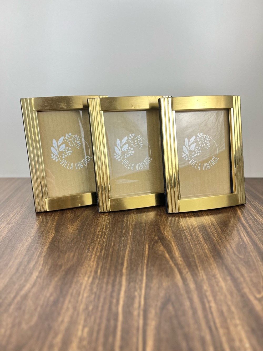 Vintage 1980s Set of 3 Brass Picture Frames Art Deco Style